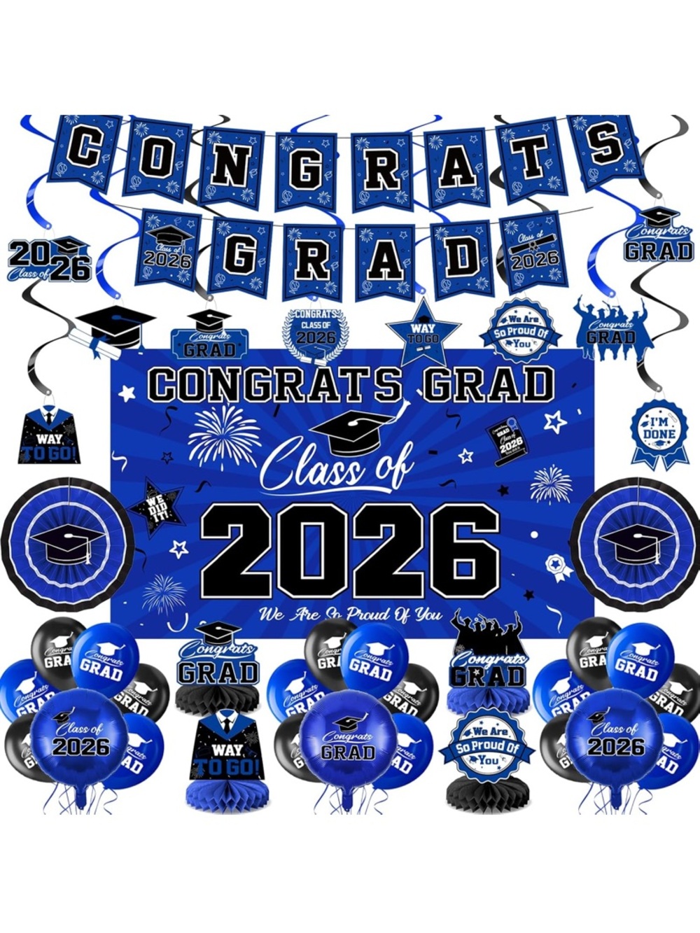 Congrats Grad Party Kit 2026 - Blue Graduation Decorations balloons